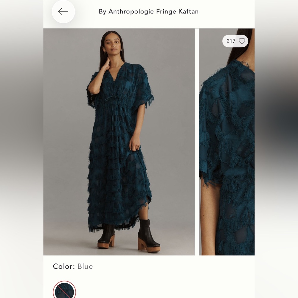 By Anthropologie Teal Fringe Tiered V-Neck Maxi Dress One Size S M L - Picture 4 of 9